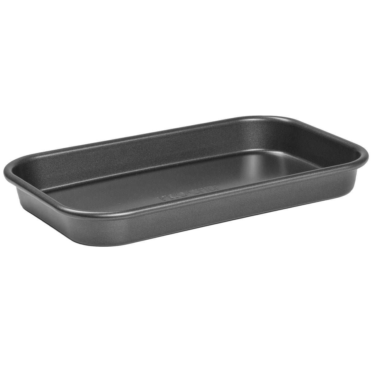 A small black oven tray made of carbon steel with a non-stick coating on the interior and exterior.