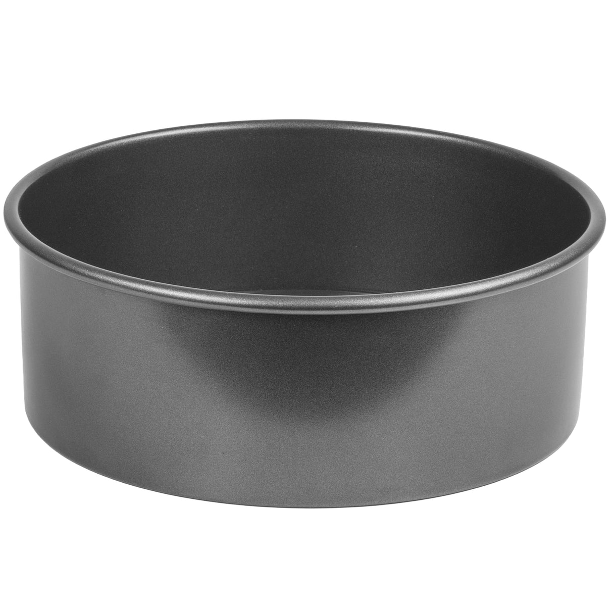 Metallic cake pan on a white background