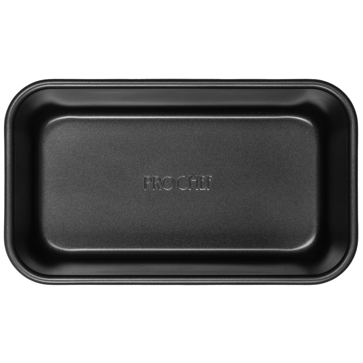 Top down shot of a black loaf tin on a white background