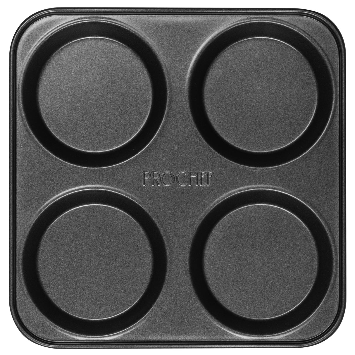 Black 4-cup Yorkshire pudding tray on a white background