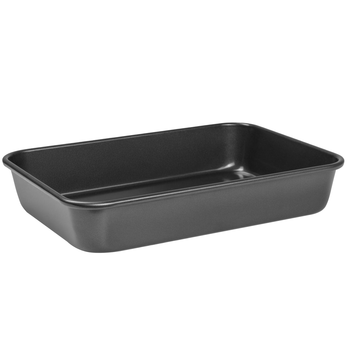 A medium-sized black roasting tin with no visible branding or distinctive features.