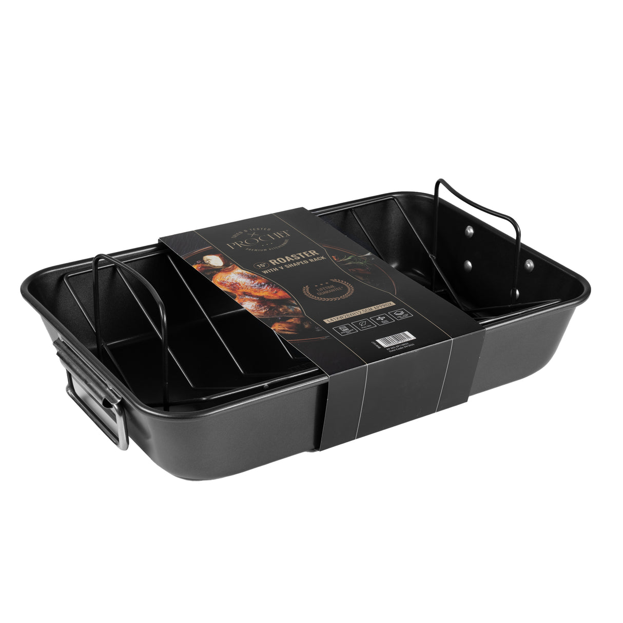 ProChef black carbon steel roasting tin with V-rack