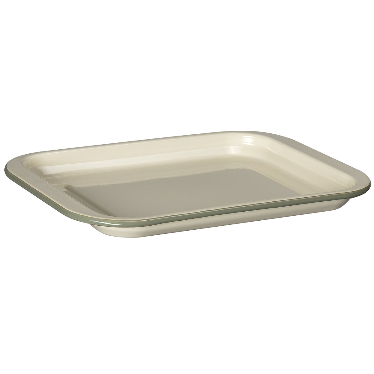 J&L 35cm Medium Enamel Oven Tray, Sage Green & Cream