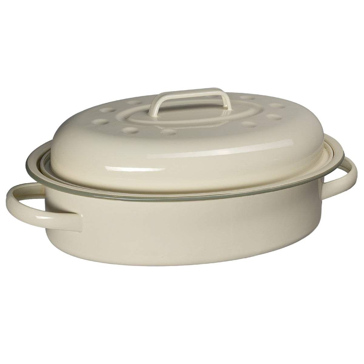 J&L 4L Enamel Oval Roaster with Lid, Sage Green & Cream