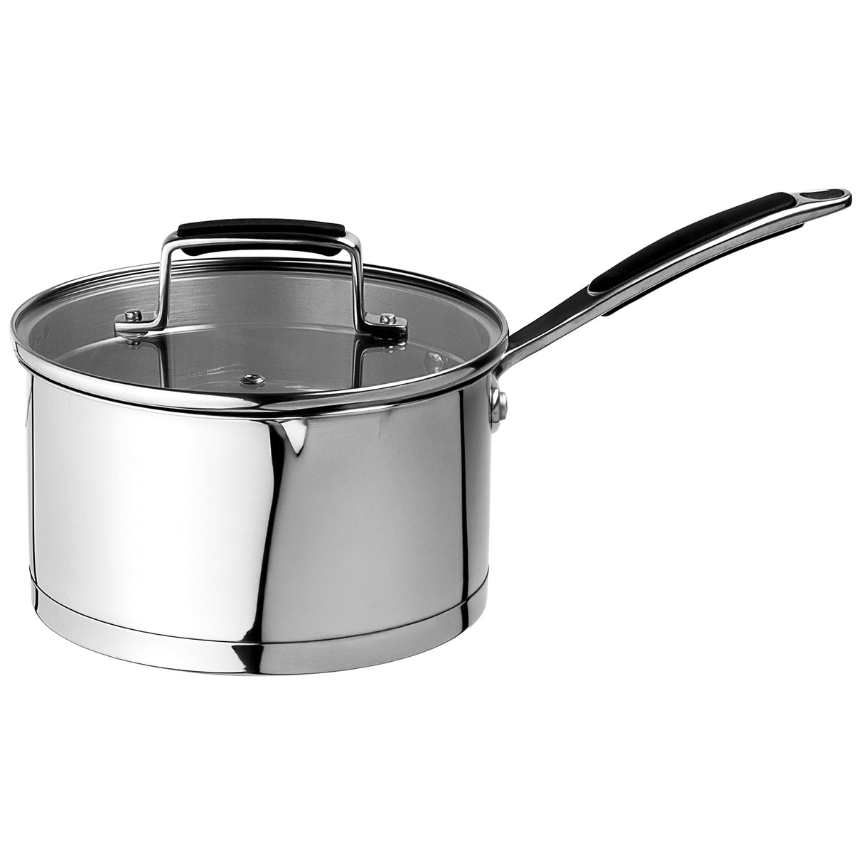 Stainless steel saucepan with lid on a white background