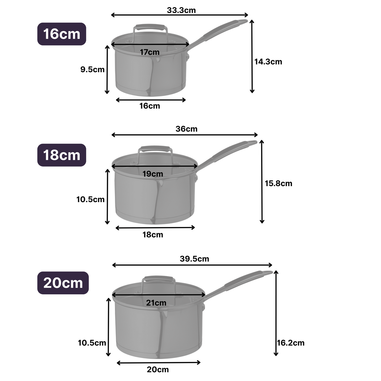 3-Piece Stainless Steel Saucepan Set