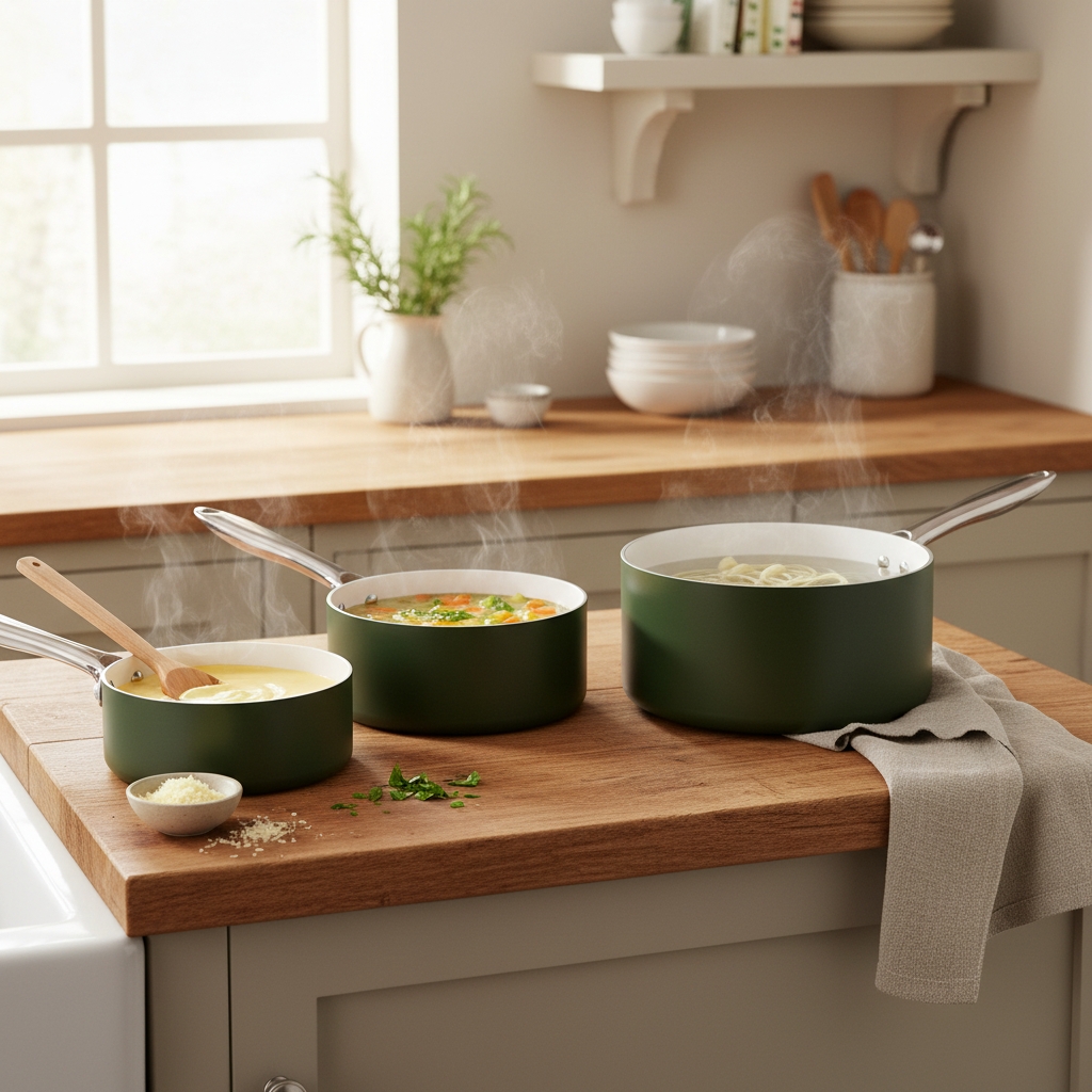 3pcs Green Ceramic-Coated Saucepan Set