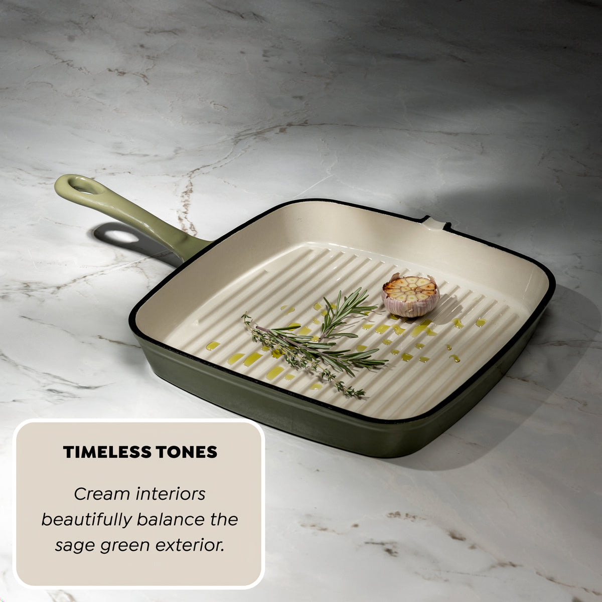 J&L 23cm Cast Iron Sage Green Grill Pan