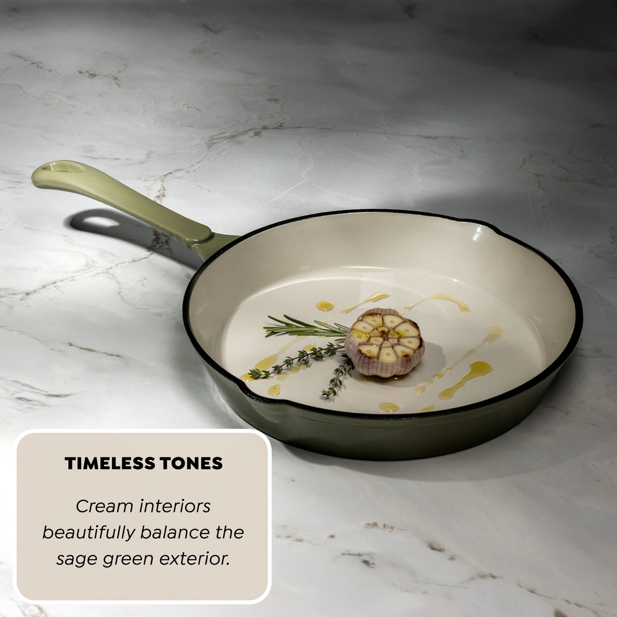 J&L 25cm Cast Iron Sage Green Round Frying Pan