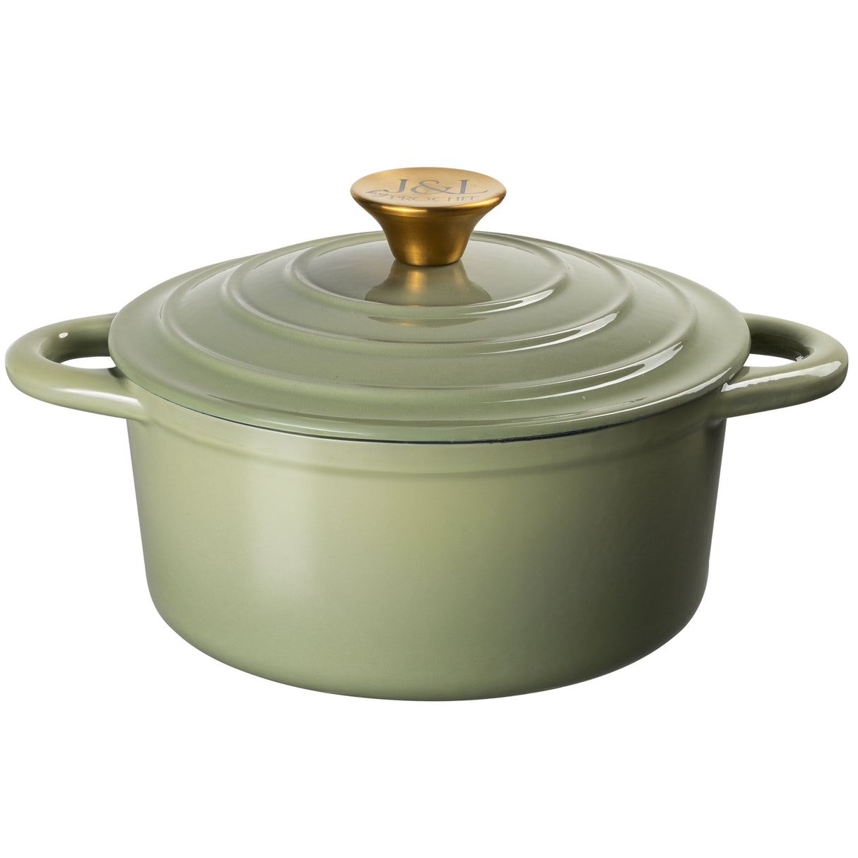 J&L 21cm Cast Iron Sage Green Round Casserole Dish