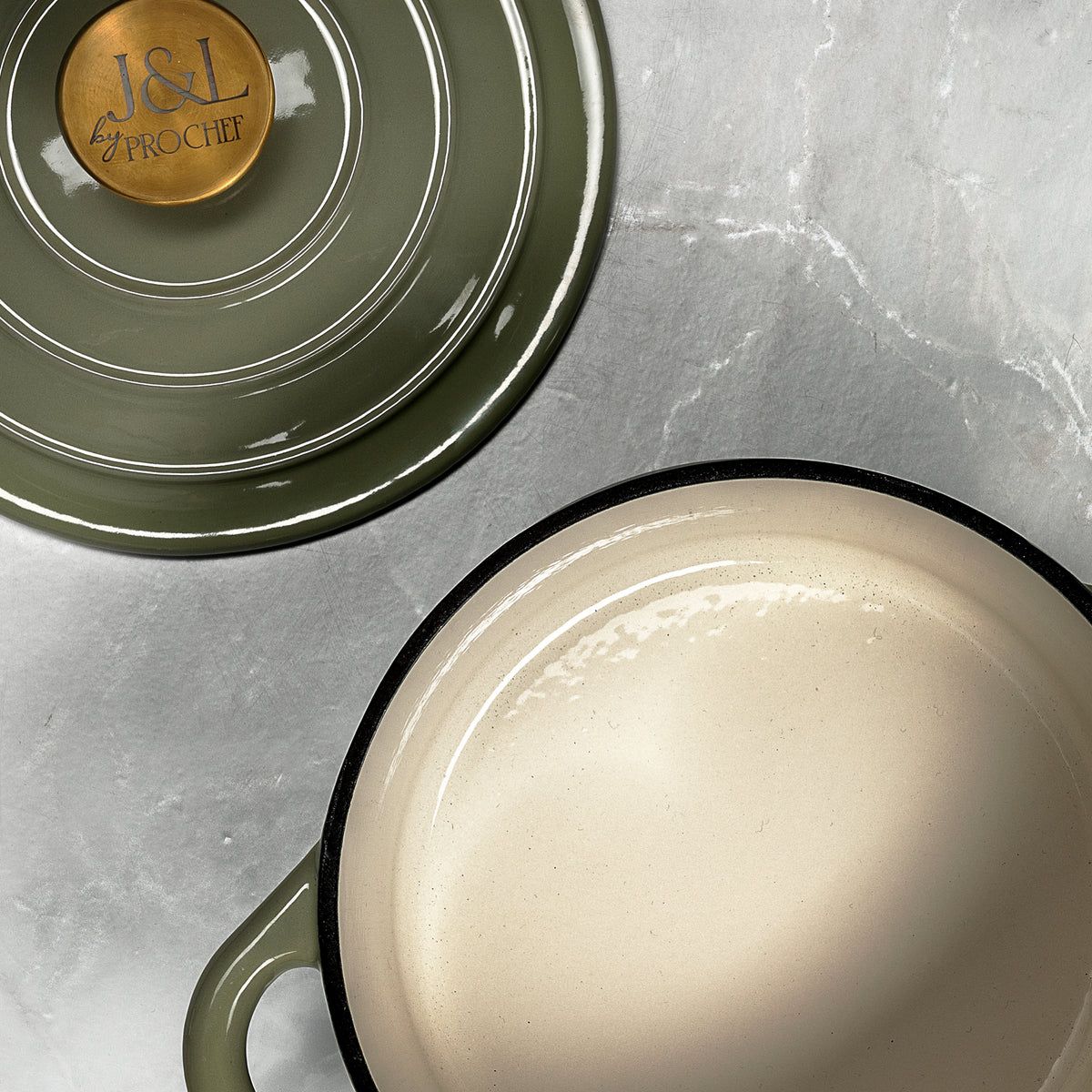 J&L 3-Piece Cast Iron Casserole Dish Set, Sage Green