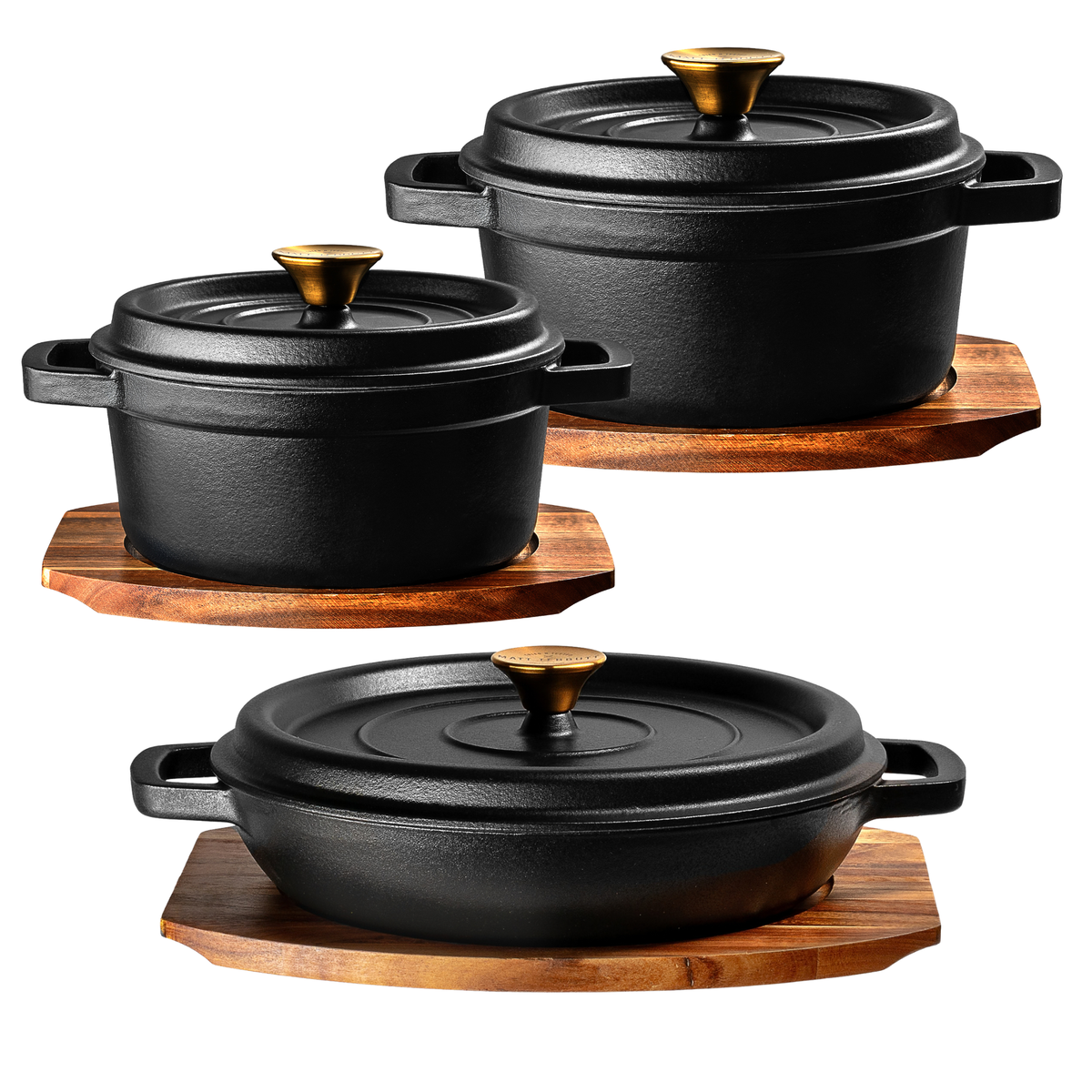 Matt Tebbutt Matte Black Cast Iron Casserole Set, 3 Piece