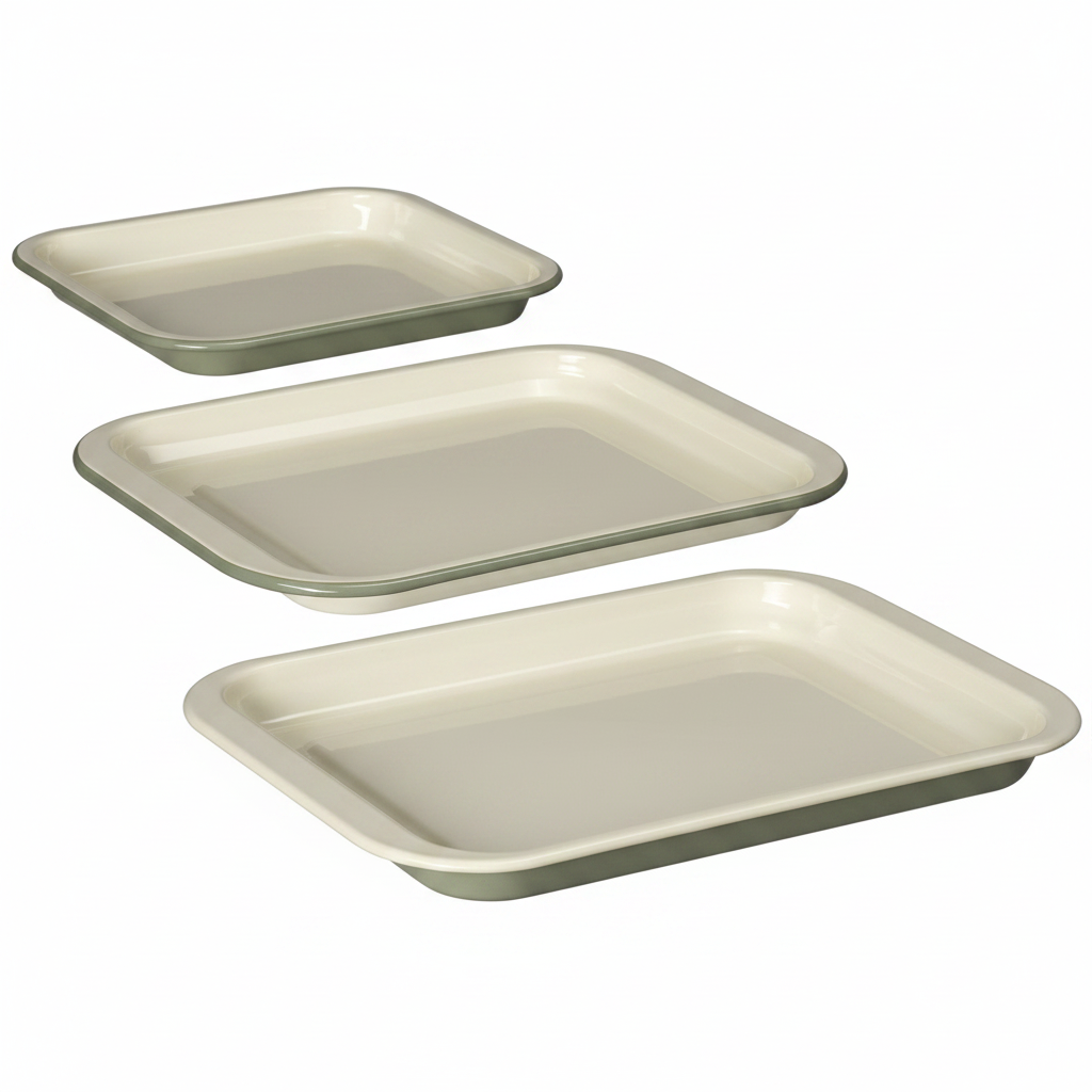 J&L 3-Piece Enamel Oven Tray Set, Sage Green & Cream