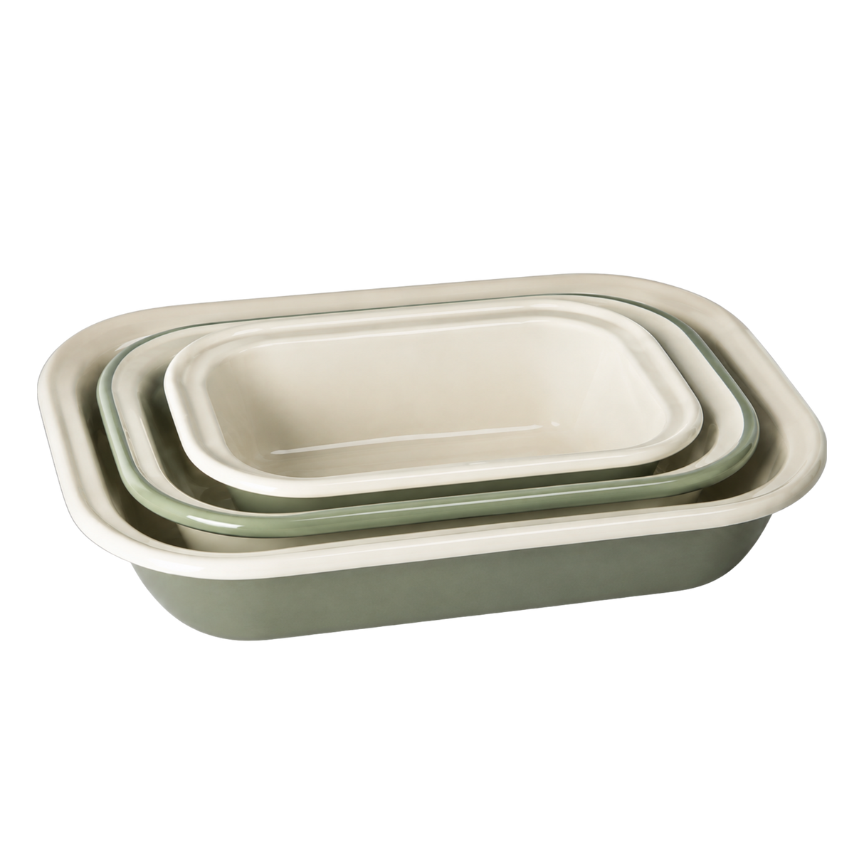 J&L 3-Piece Enamel Pie Dish Set, Sage Green & Cream
