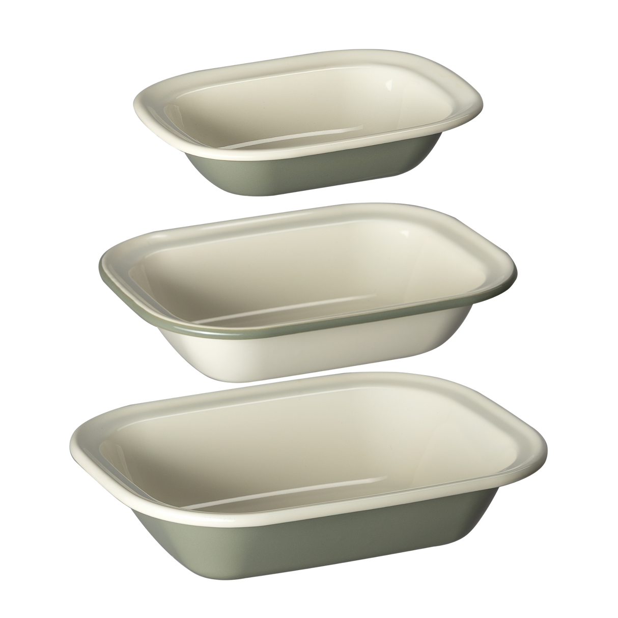 J&L 3-Piece Enamel Pie Dish Set, Sage Green & Cream