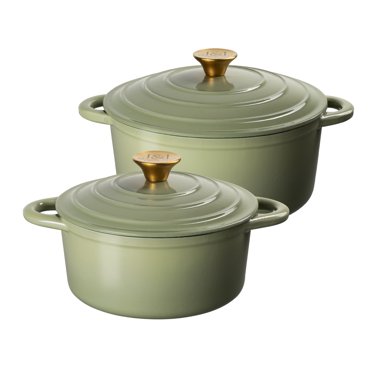 J&L 2-Piece Cast Iron Casserole Dish Set, Sage Green