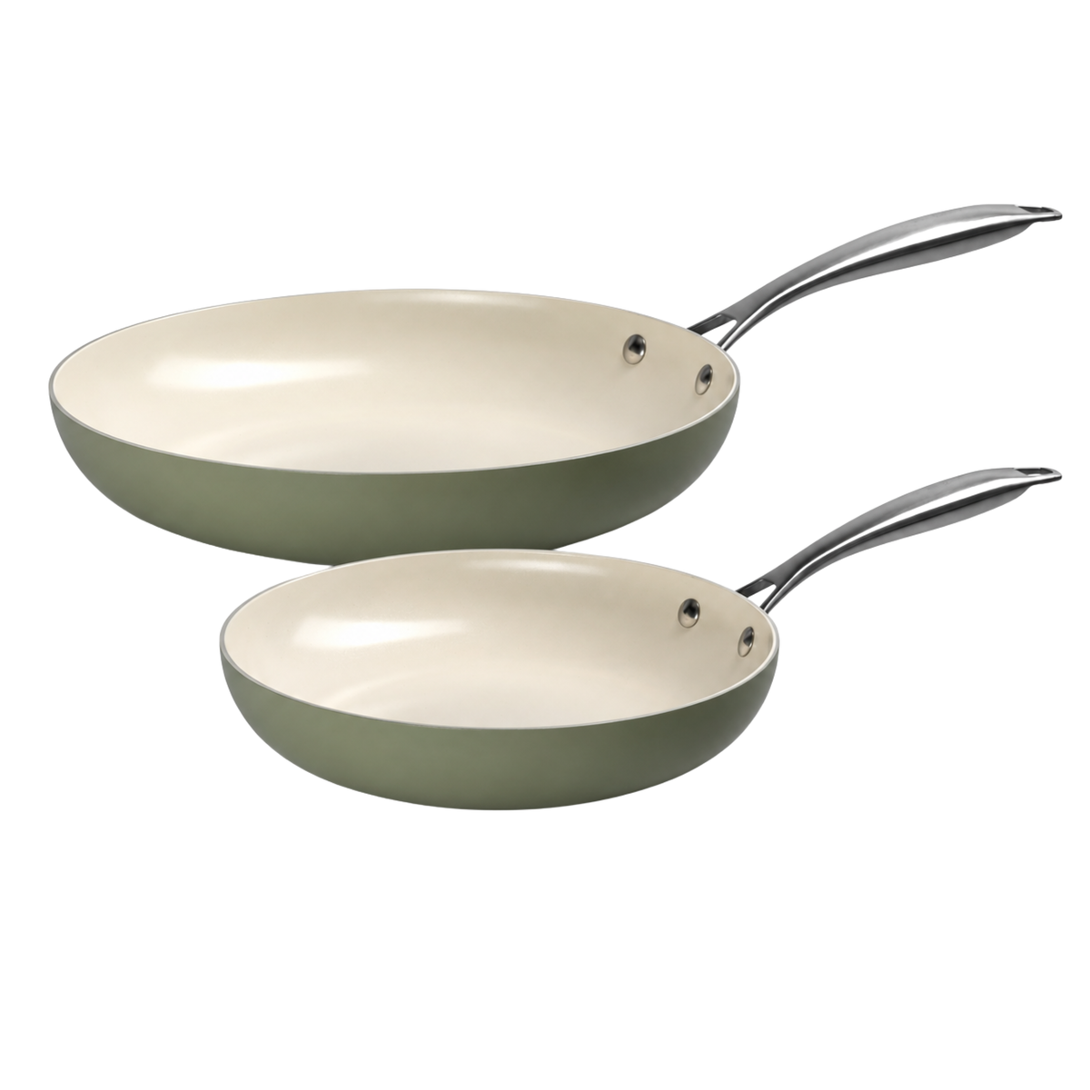 J&L 'Signature' Ceramic-Coated Frying Pan Set, Sage Green