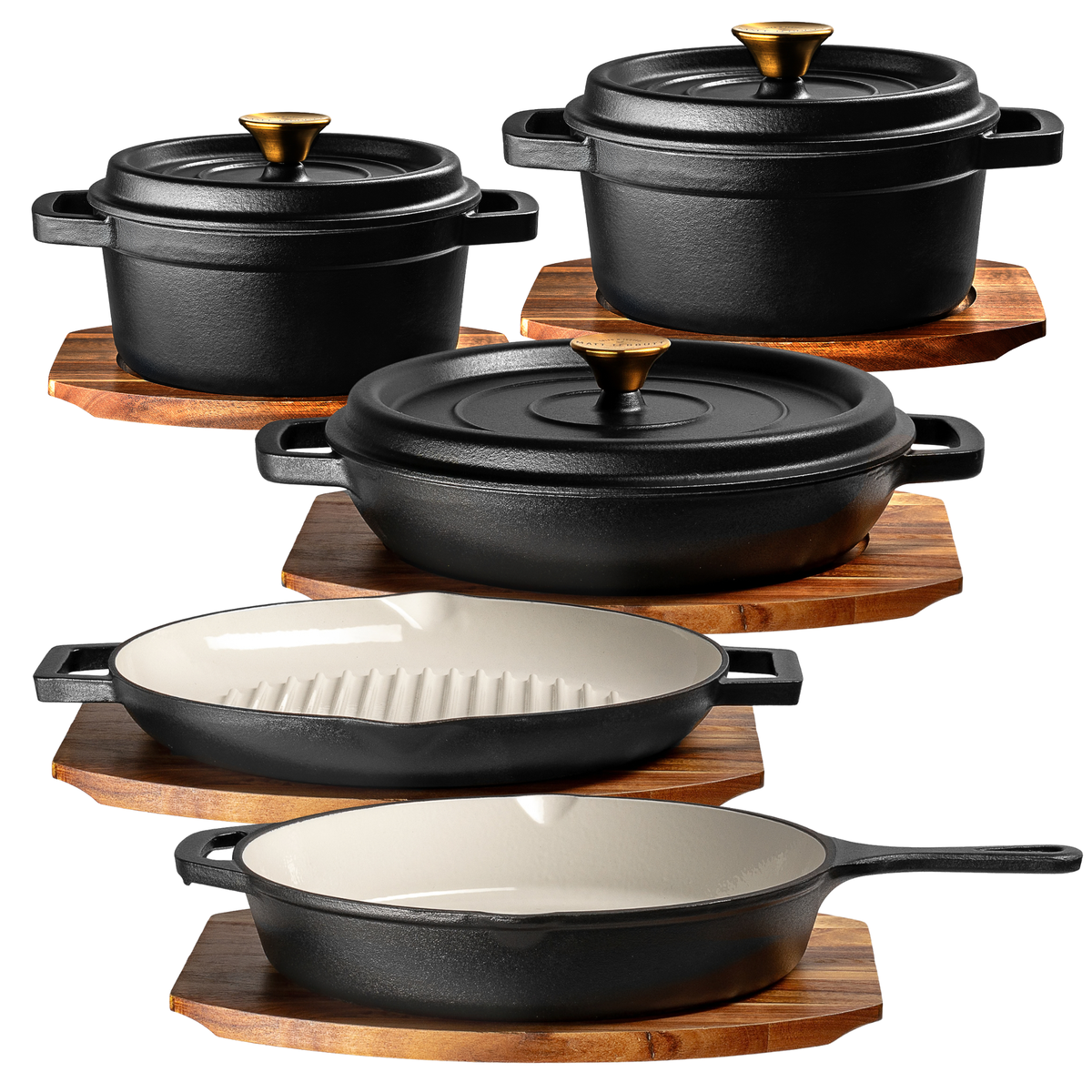 Matt Tebbutt Matte Black Cast Iron Cookware Set, 5 Piece