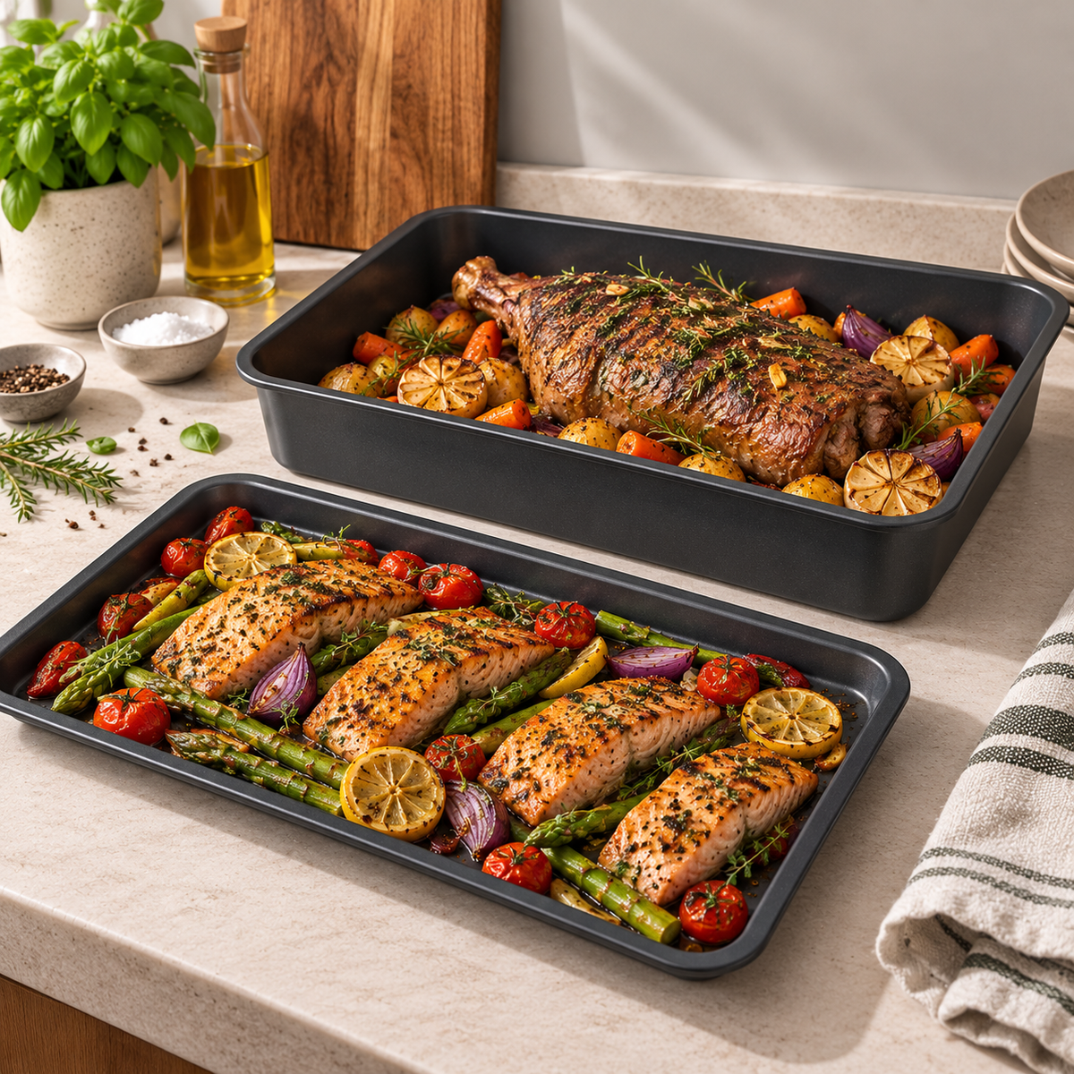 Large 2-Piece Roasting Tin & Oven Tray Set, Non-Stick