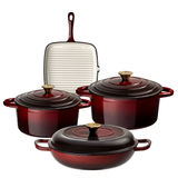 4-Piece Cast Iron Pan & Casserole Dish Set, Deep Garnet
