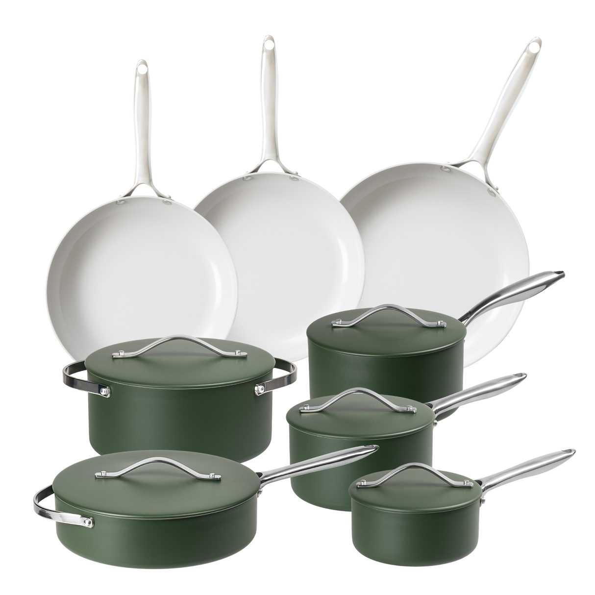 8-Piece Green Ceramic-Coated Pan Set