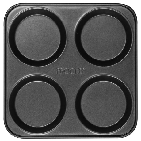 Black 4-cup Yorkshire pudding tray on a white background