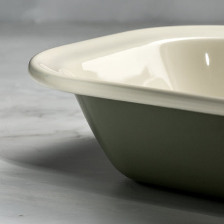 J&L 28cm Large Enamel Pie Dish, Sage Green & Cream