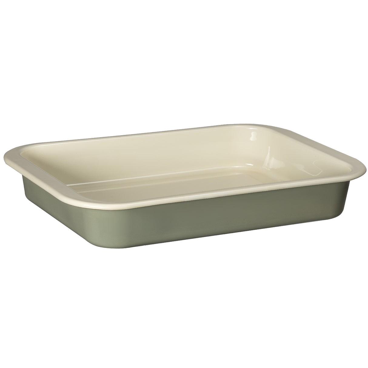 J&L 41cm Large Enamel Roasting Tin, Sage Green & Cream