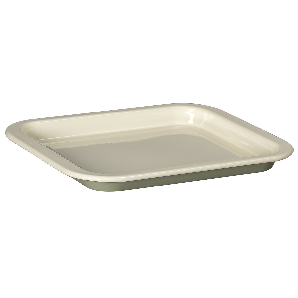 J&L 28cm Small Enamel Oven Tray, Sage Green & Cream