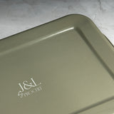 J&L 28cm Small Enamel Oven Tray, Sage Green & Cream