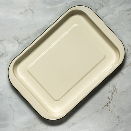 J&L 35cm Medium Enamel Oven Tray, Sage Green & Cream