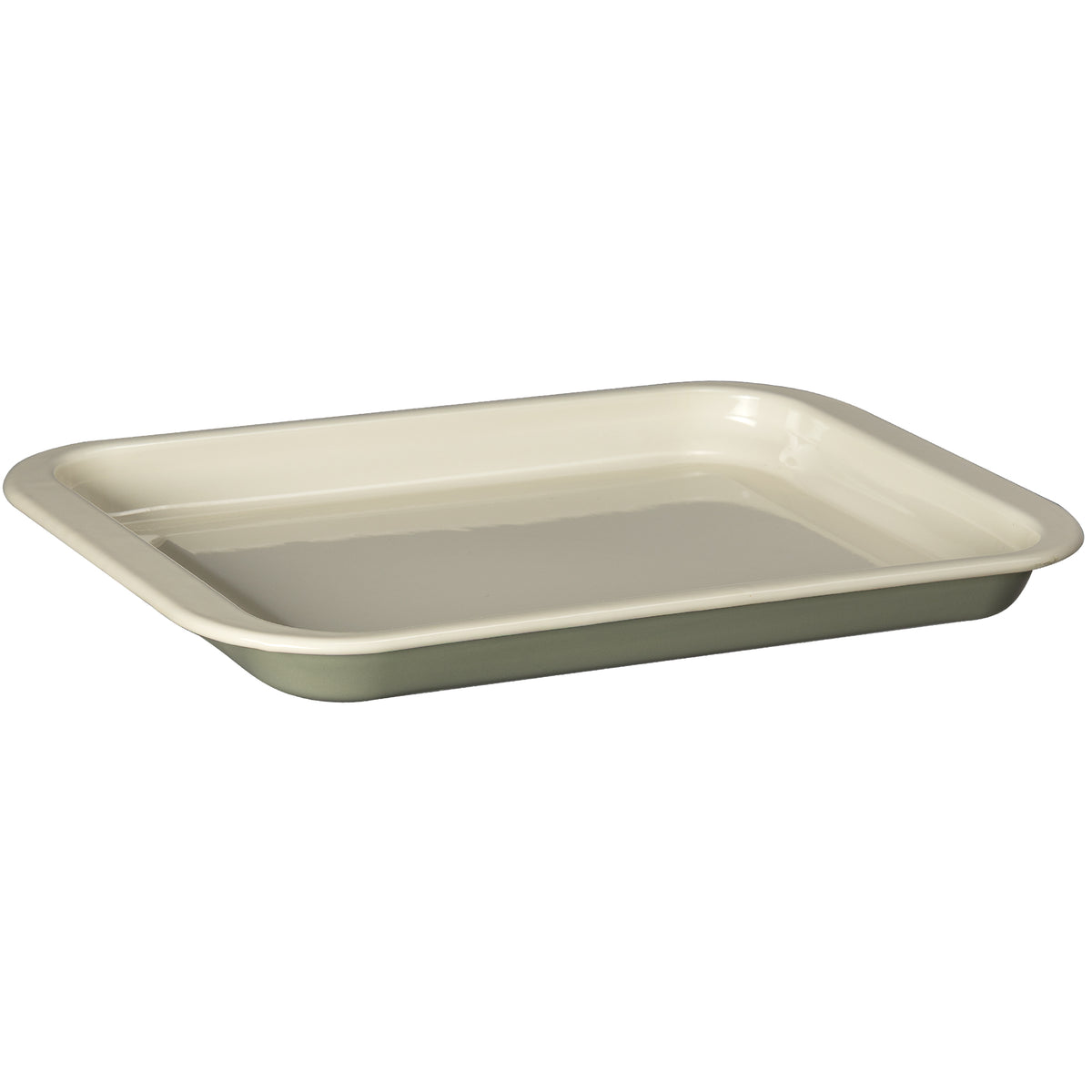 J&L 41cm Large Enamel Oven Tray, Sage Green & Cream
