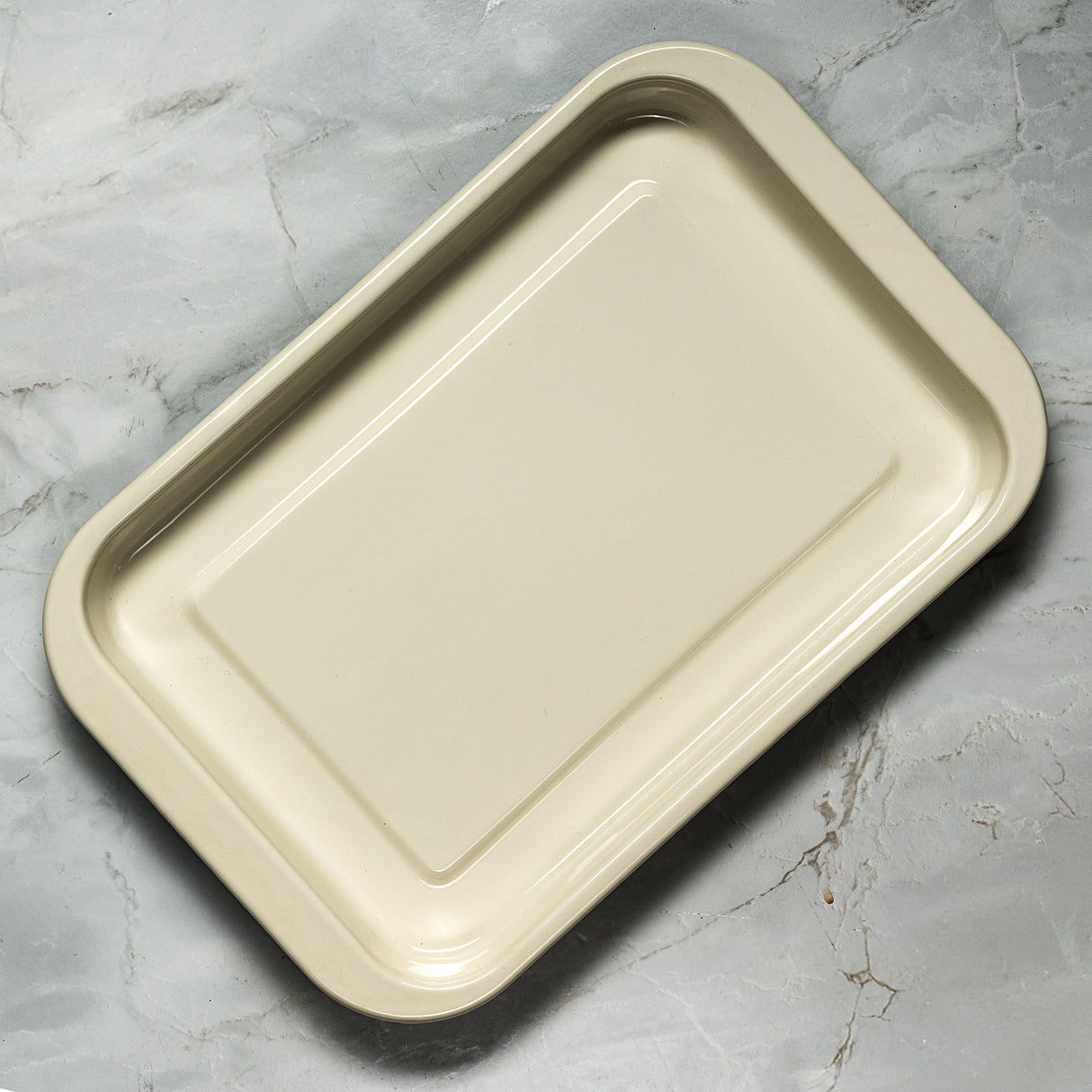 J&L 41cm Large Enamel Oven Tray, Sage Green & Cream