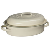 J&L 4L Enamel Oval Roaster with Lid, Sage Green & Cream