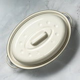 J&L 4L Enamel Oval Roaster with Lid, Sage Green & Cream