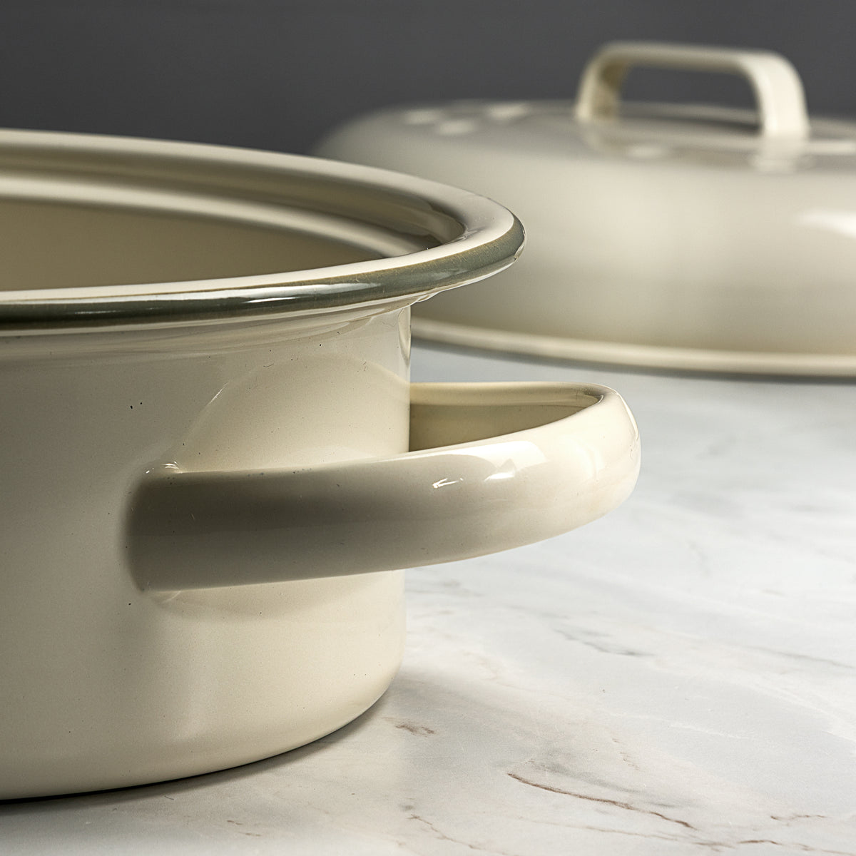J&L 4L Enamel Oval Roaster with Lid, Sage Green & Cream