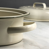 J&L 4L Enamel Oval Roaster with Lid, Sage Green & Cream