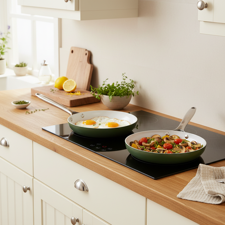 2-Piece Green Ceramic-Coated Frying Pan Set
