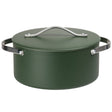 Green pot with lid and handles on a white background