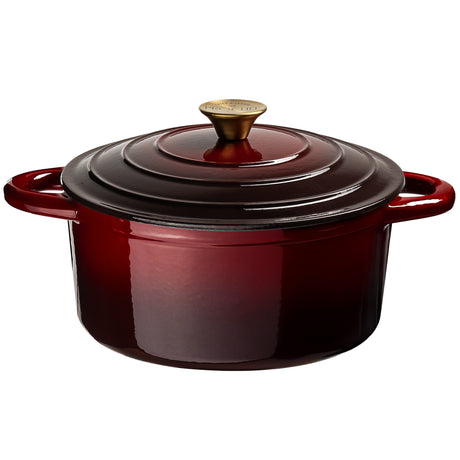 ProChef deep garnet enameled cast iron cookware pot with lid on a white background