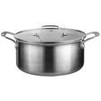Stainless steel pot with lid on a white background