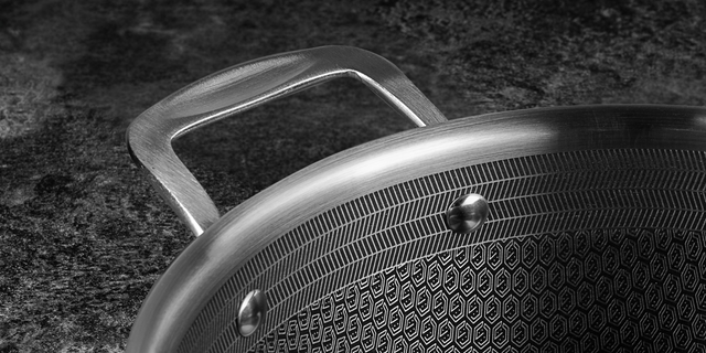 Close up of a HexGuard wok pan to show the durability and craftmanship