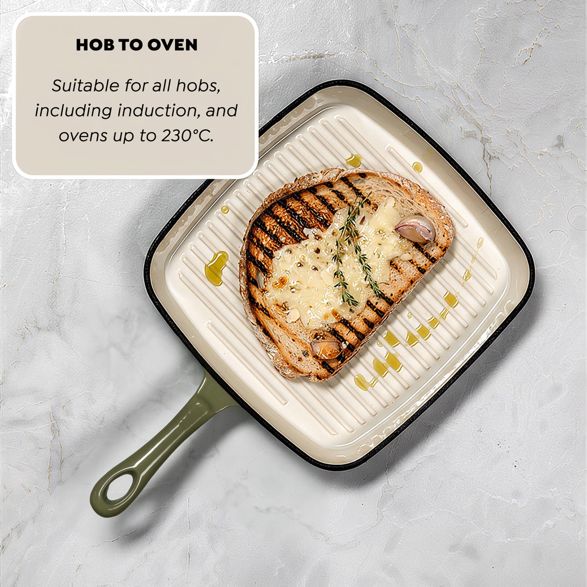 J&L 23cm Cast Iron Sage Green Grill Pan