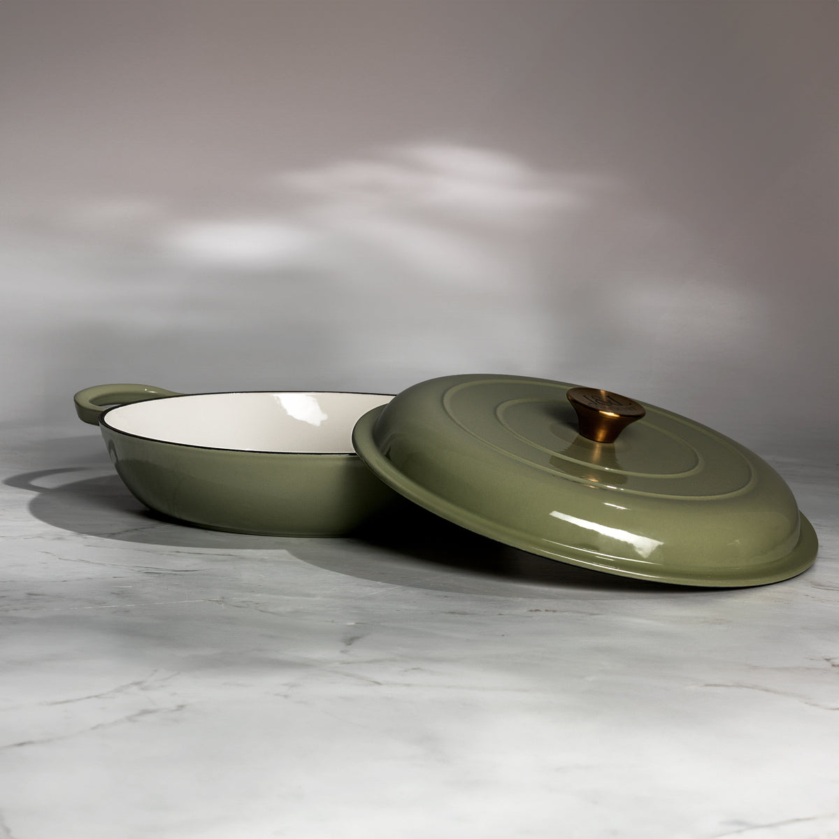 J&L 5-Piece Cast Iron Pan & Casserole Dish Set, Sage Green