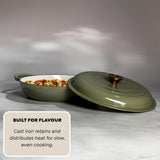 J&L 30cm Cast Iron Sage Green Shallow Casserole Dish