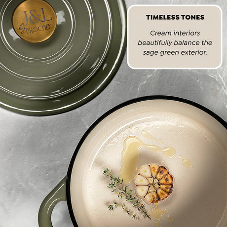 J&L 2-Piece Cast Iron Casserole Dish Set, Sage Green