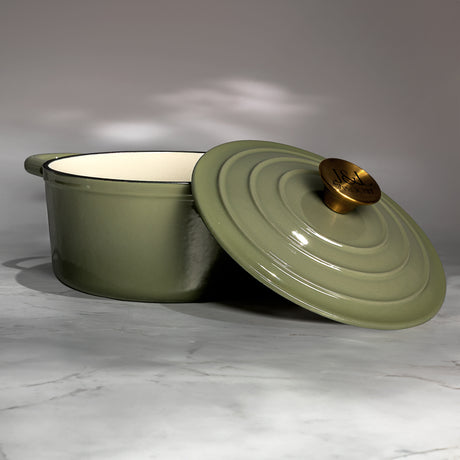 J&L 3-Piece Cast Iron Casserole Dish Set, Sage Green