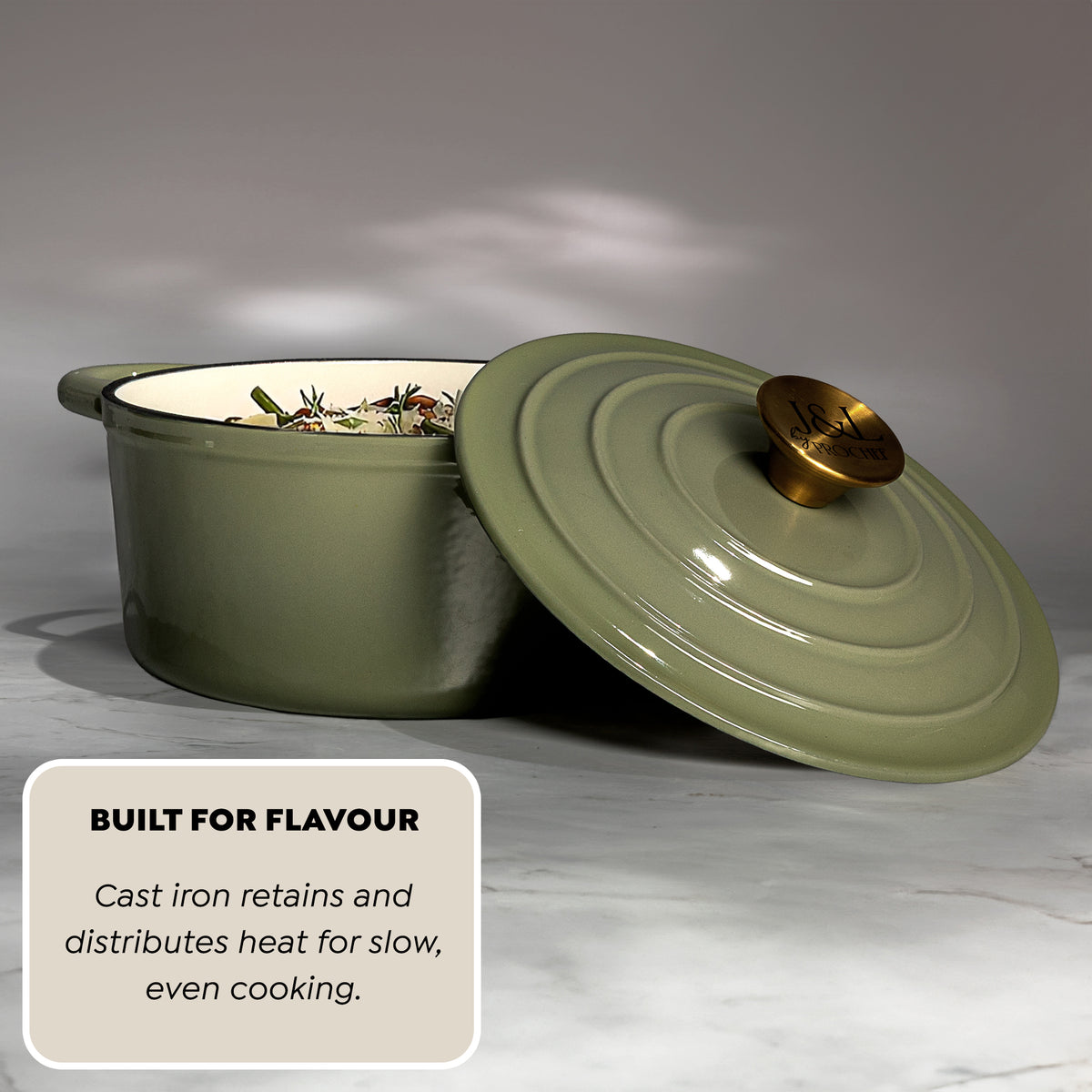 J&L 2-Piece Cast Iron Casserole Set, Sage Green