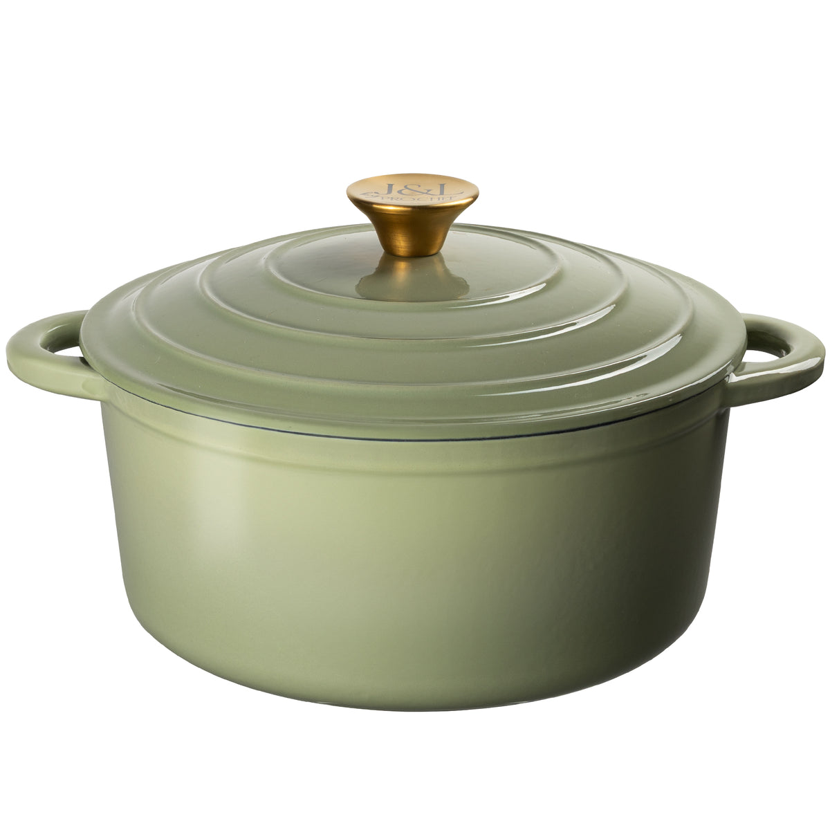 J&L 26cm Cast Iron Sage Green Round Casserole Dish