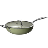 J&L 'Signature' 28cm Ceramic-Coated Wok with Lid, Sage Green